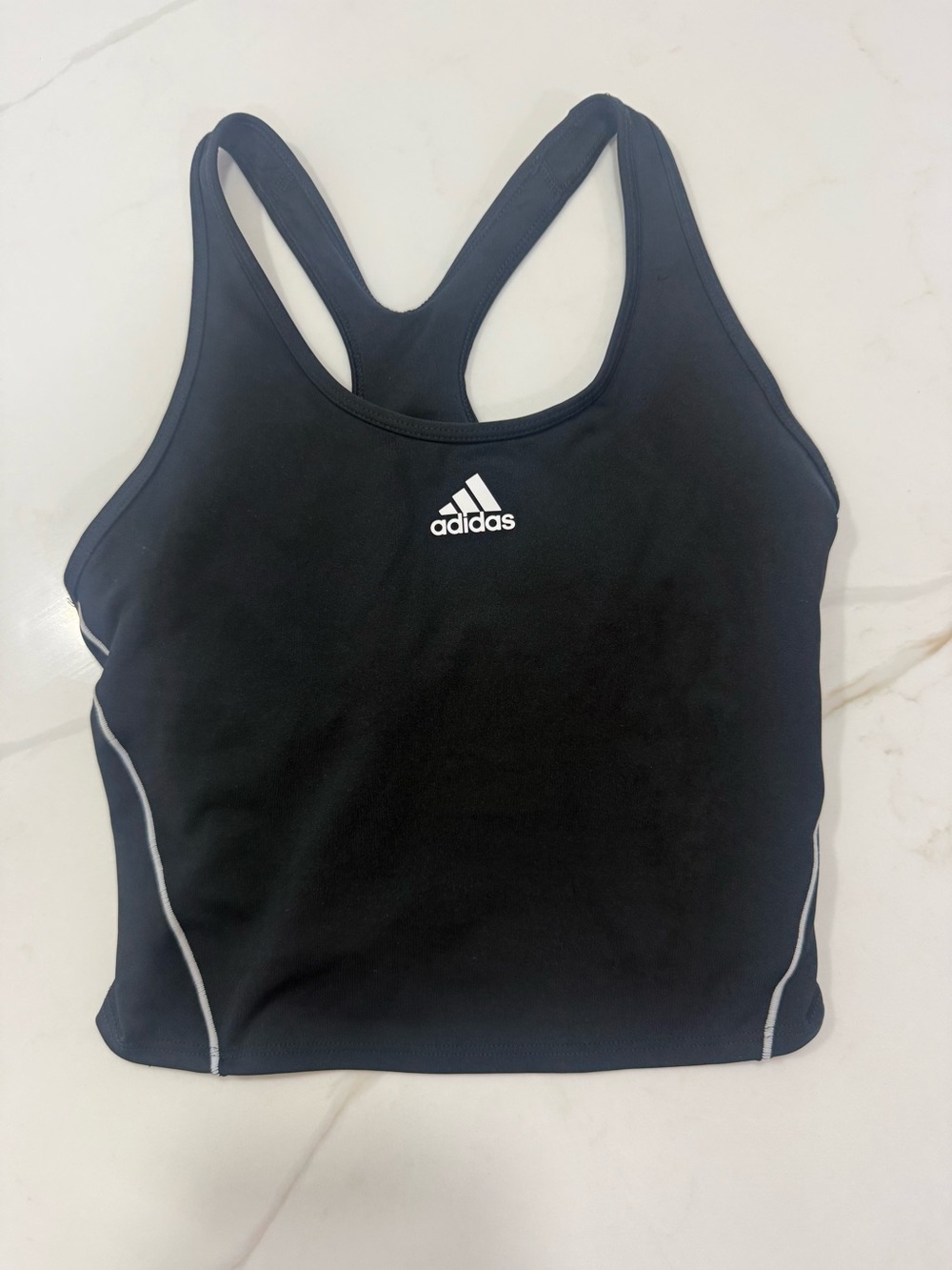 adidas Black Racerback One-Piece Swim Top with Contrast Piping